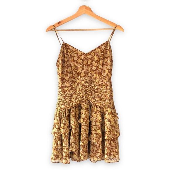 Shona Joy Sunset Ruched Mini Dress in Turmeric Multi Upcycled - Modified - Picture 2 of 9